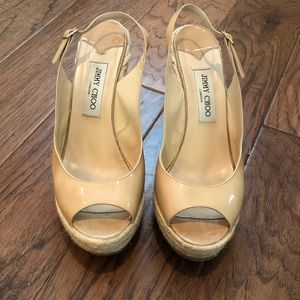 Jimmy Choo Nude Patent Espadrilles Wedges 41